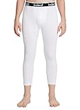 BALEAF Boys Compression Pants 3/4 Base Layer Leggings Kids Basketball Football Tights Sports Workout Capris White M