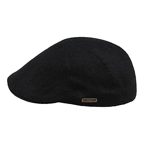 Sterkowski Ivy Five | Gorra Plana Inglesa Clásica de Lino Ligero y Transpirable Gorras de Hombre Boinas Hombre Gorro Gatsby Gorras y Boinas Hombre Hombre Boinas de Hombre Verano 57 cm Negro Cover