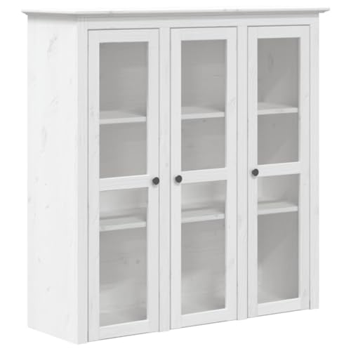 Générique Armoire avec Portes vitrées BODO Blanc Bois de pin Massif,Meubles, Armoires & Meubles de Rangement, Buffets & bahuts, Blanc (Poids 37.65KG)
