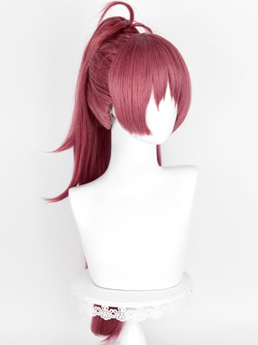 Image of Half and Half Kyoko Cosplay Wig Red Pink Anime Ponytail Wigs with Bangs 29.5'' Long Dark Red Wigs for Women Halloween Party Daily