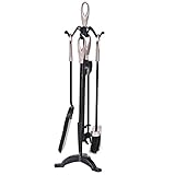 Tangkula Fireplace Set 5 Piece Rustic Heavy Duty Compact Wrought Iron Fire Place Tool Set with Pedestal Place, Hearth Tool, 25.5'