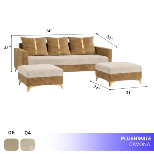 Image of Caviar 5 Seater L Shape Sofa Set with 2 Movable Ottomans | Flexible Layout | Luxury Velvet Suede Fabric | Modern Living Room Sofa | Cream-Beige Color