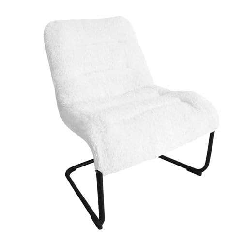 Zenree Upholstered Metal-Framed Lounge Chair with Sherpa Seat, White -
