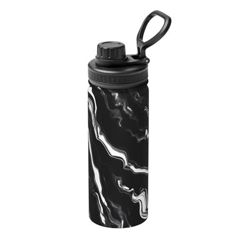 Black White Marble Print Print Vacuum Insulated Sports Water Bottle,18 Oz Stainless Steel Water Bottle for Gym Home Sports