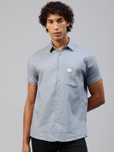 Image of Majestic Man Men Slim Fit Pure Cotton Solid Half Sleeve Casual Shirt