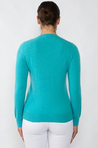 Image of JENNIE LIU Women's 100% Cashmere Button Front Long Sleeve Crewneck Cardigan Sweater