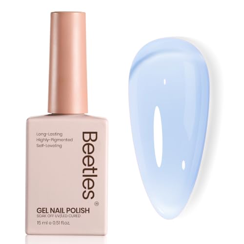 Image of Beetles Blue Jelly Gel Nail Polish - 15ml Blueberry Milk Nails Sheer Neutral Translucent Hazy Blue Gel Polish Soak Off UV Summer Nail Art Manicure Salon Home DIY Gift for Manicure Women