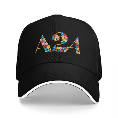 Casquette de baseball noire brodée A24 à motifs floraux pour homme et femme