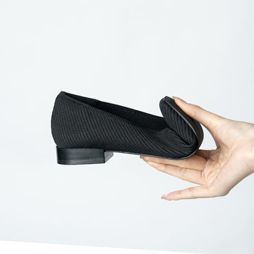 Women's Flats with Arch Support, Square Toe Ballet Flats, Comfortable Slip On Knit Dress Shoe, Anti-Loose Shoe Band Included 6-114