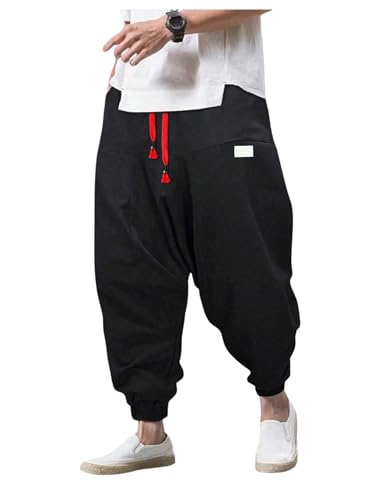 SOLY HUX Men's Harem Pants Drawstring Elastic Waist Baggy Pants Hippie Trousers with Pockets Streetwear
