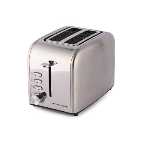 Hamilton Beach Toaster 2 Slice, Rise, 850W, Brushed & Polished, Stainless Steel, 6 Variable Browning Levels, Removable Crumb Tray, Defrost, Cancel & Reheat Settings, Silver - HB1718B2