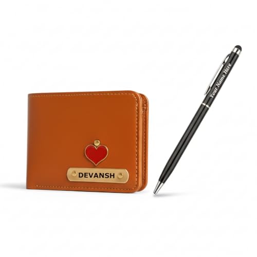 Image of Customised Wallets for Man | Custom Vegan Leather Men's Wallet with Name | Personalized Wallet for Men | Free Metal Custom Name Pen | Gifts for Man Boyfriend Birthday - Tan