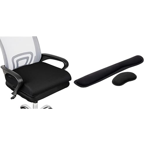 Mind Reader Office Chair Cushion & Ergonomic Keyboard and 2X Mouse Wrist Rest Set, Gaming Accessory, Memory Foam Black