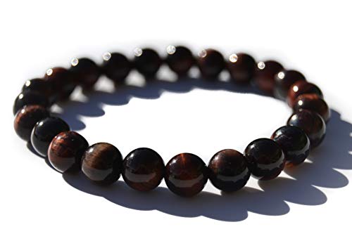 World Crmy Pulsera Ojo de Tigre Rojo Piedra Natural semipreciosa Hombre Mujer Equilibrio curación Chakras Yoga Reiki meditación Kundalini