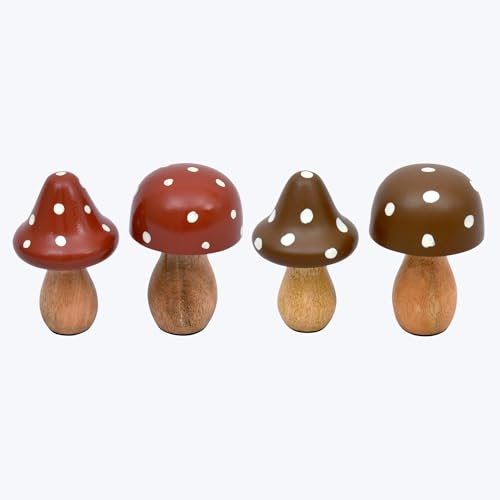 Young's Inc. Mango Wood Cottage Core Mushroom Tabletop Décor, Thanksgiving