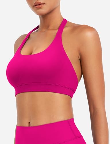 Image of YEOREO CoreFlex Women Halter Sports Bra Workout Seamless Padded Basic Bra Open Back Yoga Gym Crop Top