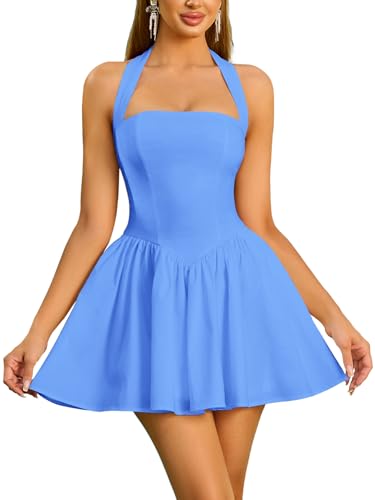 Image of Parthea Women's Floral Halter Mini Corset Dress Sleeveless A Line Flowy Cute Party Graduation Dress