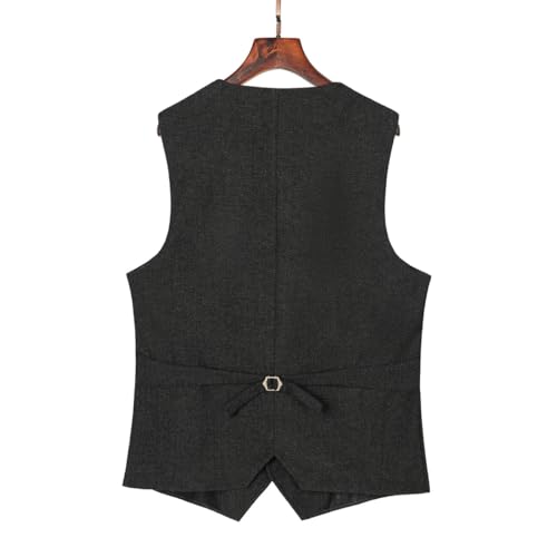 SOLOVEDRESS Mens Vintage Classic Herringbone Pattern Suit Vest V Neck Casual Wool Blend Waistcoat for Men2
