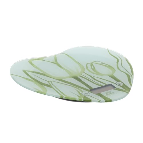 Misura: 24x21 cm. Hervit Bilancia da Cucina Digitale Verde a Cuore Tulip con Top in Vetro e Scatola Regalo - Pesa Alimenti con Set Tara - Bilancia per Dolci Digitale - Regalo per Lei - Bomboniera Utile