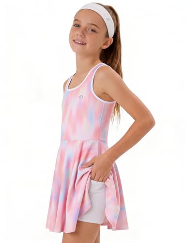 PATPAT Girls Athletic Dress Tennis Dress with Headband & Shorts with Pocket Outfit for Golf Dance School Multi-Color US6/XS