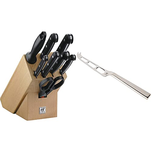 ZWILLING Bloc de Couteaux (9 Pièces), Bloc en Bois de Hêtre, Couteaux & Ciseaux, Acier Inoxydable Spécial, Manche Noir, série Twin Gourmet & Couteau à fromage, Acier Inoxydable, 23 cm, Couleur Argent