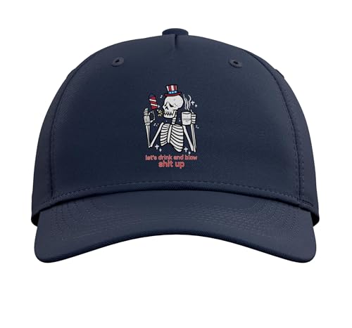 4th July Skeleton Blow Fireworks Funny Patriot Men Women Adjustable Printed Baseball Hat, Navy Blue