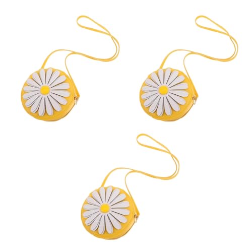 LOGOFUN 3pcs Charming Daisy Pu Crossbody Bag for Little Girls Decorative Lightweight Coin Purse for Everyday Use Yellow