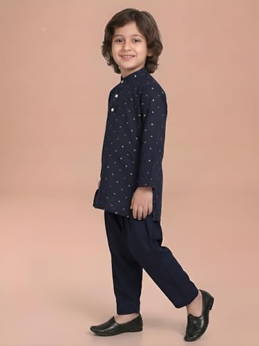 Image of POLKA TOTS Boys Cotton Ethnic Kurta Pajama Set with Attached Koti | Ethnic Motif Wear Kids Kurta Pyjama for Boys & Toddlers | Traditional Dress for Weddings & Festivals | Festive Jubba Set for Babies