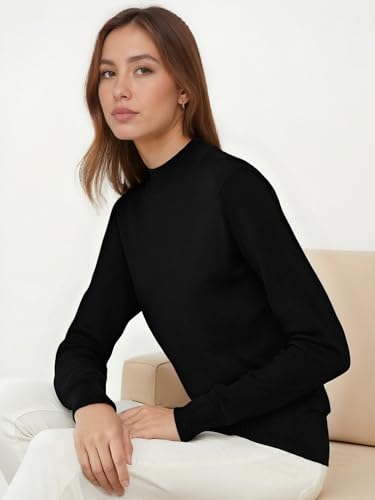 Image of MessBebe Womens Mock Neck Sweater Long Sleeve Knit Pullover Tops Casual Lightweight Jumper Loose Pullover Tops