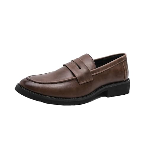 Men Dress Oxford Shoes Leather Evening Slip On Plain Toe Slip Resistant Block Heel Anti-Slip Rubber Sole Tuxedo