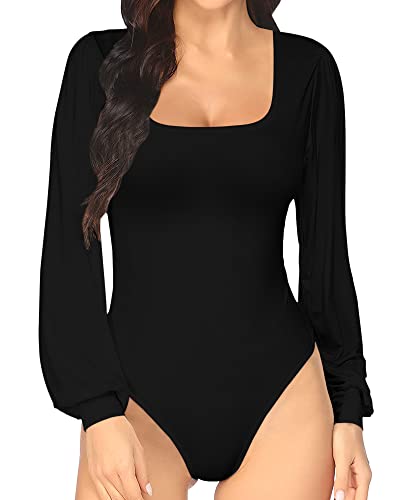 Image of Mangopop Women' Surplice Ruched Plunge Neck Deep-V Long Sleeve Bodysuit Jumpsuits