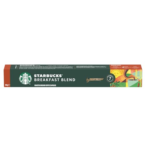 Starbucks Nespresso, Starbucks Breakfast Blend Lively and Citrusy Notes Medium Roast, 56 grams, Pack of 10 Capsules