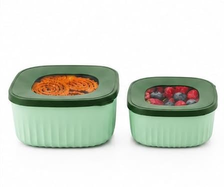 Image of Food Storage Container Set with Transparent Lid, Green | Set of 3, See-Through Lid