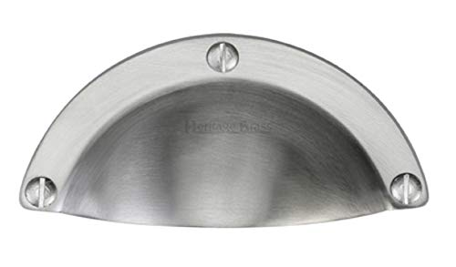 Solid Face Fix Shaker Style Hooded Drawer Cabinet Cup Pull Handle 95mm (Satin Chrome)