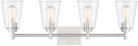 DESIGNERS FOUNTAIN 4-Lights Westin Vanity Light Fixture, 31 Inch Wall Mount Sconce for Bathroom, Bedroom or Mirror, Satin Platinum, 95704-SP