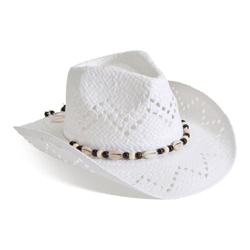 Image of Cowboy Hats for Women & Men Straw Cowboy Hat Wide Brim Western Cowgirl Hats Summer Sun Hat