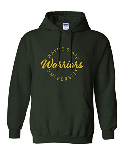 CreateMyTee | Wayne State University Circular 1 Color Hooded Sweatshirt | (Forest Green, Large)