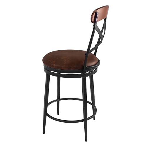 Image of HomePop Hudson Swivel Counterstool, 26-Inch, Brown Faux Leather