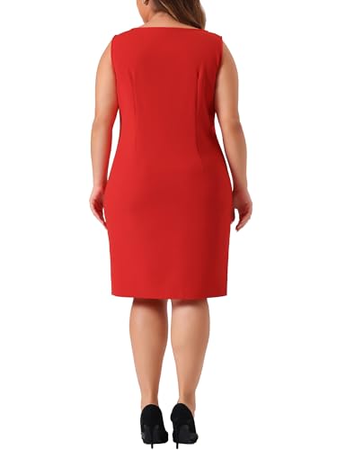 Image of Agnes Orinda Plus Size Sheath Dress for Women Sleeveless Boat Neck Casual Straight Pencil Work Dresses