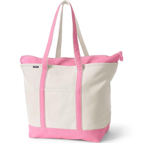 Image of Lands' End Zip Top Long Handle Canvas Tote Bag