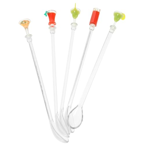 BinZyronic 5個 かわいいミキシングスプーン ? 再利用可能 プラスチック製 アイスコーヒー・ホットドリンク対応 ?拌棒 パーティーグッズ (23X2.4X2CM)