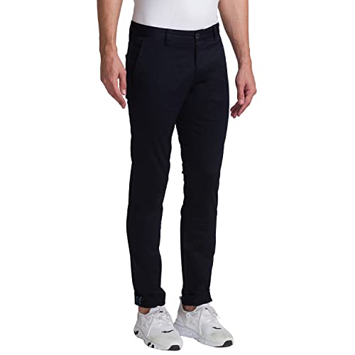 Image of Parx Men's Cotton Blend Plain+Dobby Pattern Low Rise Tapered Fit Flat Front Casual Trouser