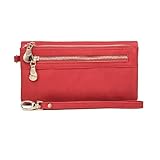KHASCBNF Bolso De Pulsera Cartera de mujer gran capacidad con doble cremallera, bolso mano, monedero, tarjetero, billetera multibolsillos(Red)
