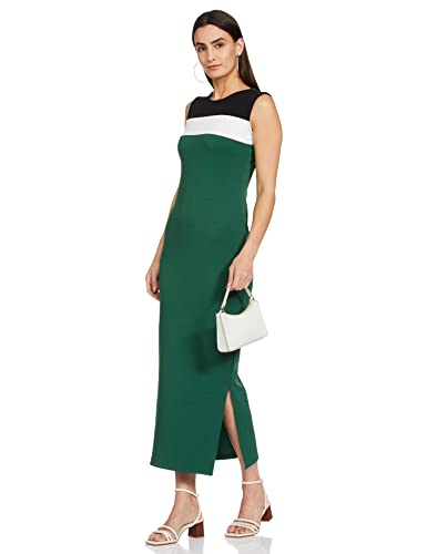 Image of Amazon Brand - Symbol Women's Crepe Bodycon One Piece Maxi Length Dress (with Color Block)