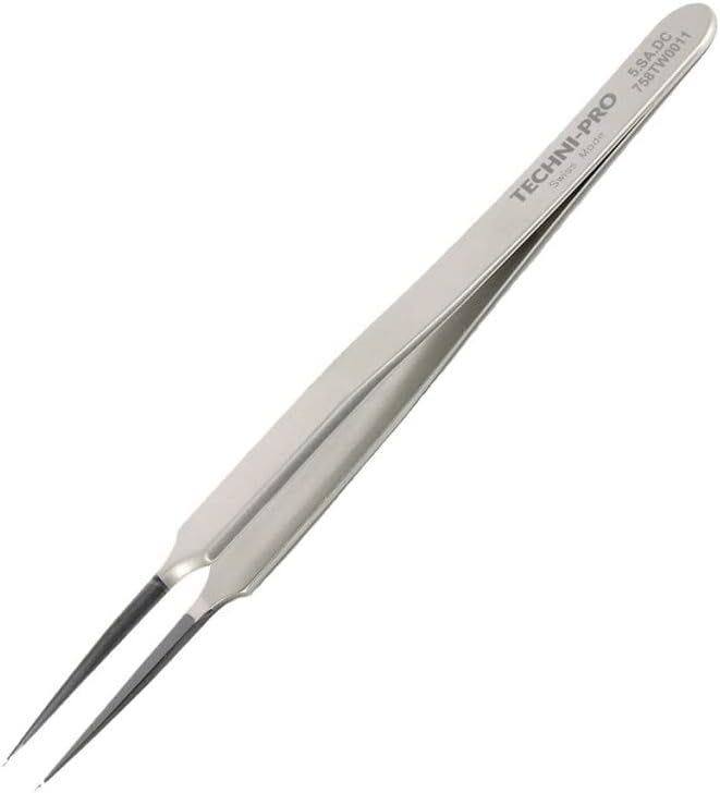 758TW0011-4.3' ESD Diamond Tweezers, Style 5, Anti-Acid/Anti-Magnetic Stainless Steel, Sharp