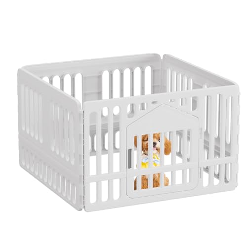 Image of BestPet 24 Inch Dog Playpen, 4-Panel Plastic Pet Playpen with Door, Indoor Puppy Exercise Pen, Large Space Dog Fence for Small Medium Dogs, No Assembly Required, White
