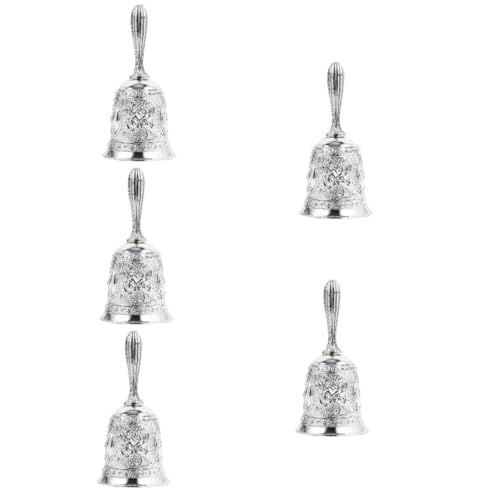 Angoily 5 Pezzi campanello a mano Ringing Bell chiamata piccole campane campana a mano campana tenuta in da tavolo piccolo campanello di servizio bande Metallo Argento