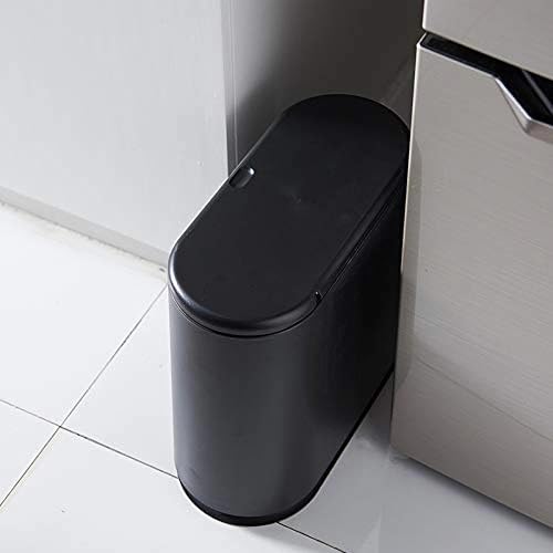 Image of Sooyee 10 Liter Rectangular Plastic Trash Can Wastebasket with Press Type Lid,2.4 Gallon Garbage Container Bin for Bathroom,Powder Room,Bedroom,Kitchen,Craft Room,Office (Black)