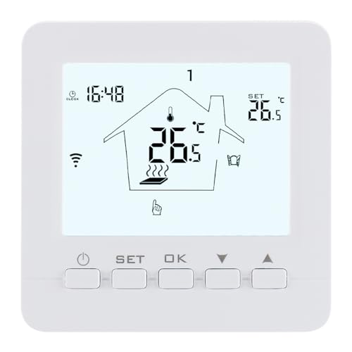 Wengart Termostato WiFi Inteligente para Suelo Radiante por Agua (3A),Modo Frío y Calor Conmutable,Compatible con Alexa/Google Home,App Tuya/Smart Life,Caja Redonda 60mm, Detección de Ventana Abierta