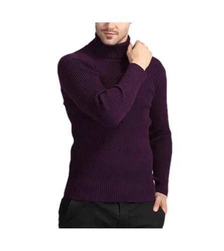 Men's Pullover Sweater Solid Color Turtleneck Long Sleeve Slim Fit Ribbing Knitted Sweaters